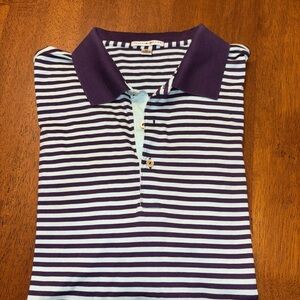 Peter Millar striped Polo Shirt with Purple Collar xl